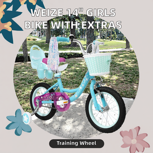 Vélo pour filles <span class=keywords><strong>WEIZE</strong></span> 3-5 ans avec roues d'apprentissage, guirlandes, panier, siège pour poupée, frein à rétropédalage, bleu, vitesses, fourche rigide, suspension rigide - Product Image 2