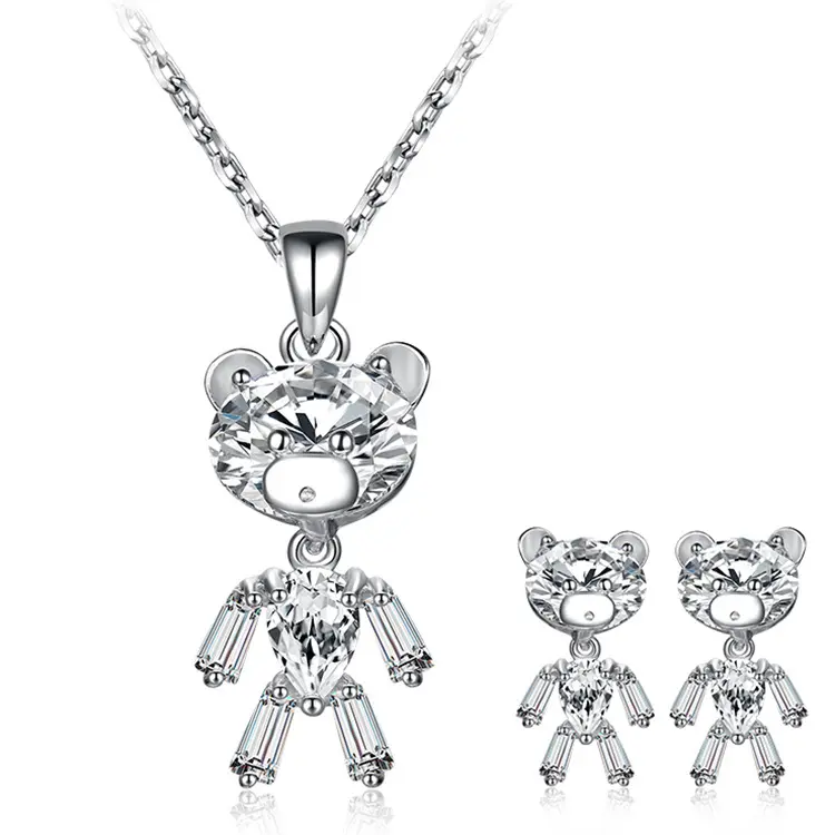 Moda semplice carino in argento 925 con zircone cristallo ciondolo collana orecchini di moda gioielli set per donna