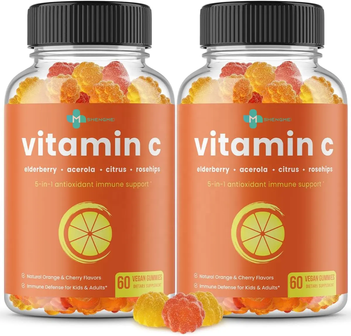 Gomas de vitamina C 5 em 1 com sabores naturais, reforço do sistema imunológico, suplemento de colágeno e gomas para a saúde da pele, para crianças e adultos