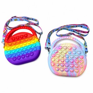 Sac bandoulière en silicone avec fermeture éclair, motifs animaux, étanche, pour tout-petits, sac à monnaie anti-stress à bulles, arc-en-ciel, Push Pop, unisexe, OEM/ODM - Product Image 3