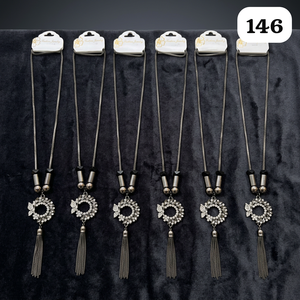 PingBling Designer Gunmetal <b>Long</b> <b>Necklace</b> with Crescent Floral Crystal Pendant, Decorative Beads and Chain Tassel for Women - Product Image 2