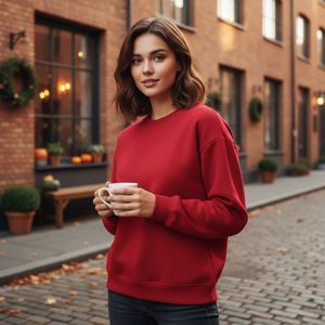 Sweat-shirt en polaire rouge pour femme, col rond, manches longues, couleur unie, style streetwear, vêtement d'automne, 100% polyester, tissu respirant tricoté - Product Image 3