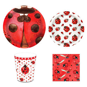 Huancai <span class=keywords><strong>coccinelle</strong></span> fête fournitures assiettes en papier rouge tasses serviettes vaisselle jetable ensemble pour enfants décorations de fête d'anniversaire - Product Image 2