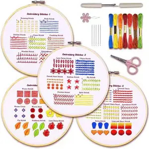 4 Sätze Kreuzstich-Kits Gestempelt Kreuz stich Diy Set Stickerei Starter Kit Set Mit Blumen Pflanzen Muster