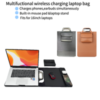Housse pour ordinateur portable en cuir PU 16 pouces avec support de charge sans fil intégré, tapis de souris, sac de charge multi-appareils