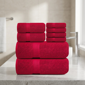 Ensemble de serviettes de bain en coton biologique écologique rouge, douces et absorbantes, pour la maison, couleur unie - Product Image 1