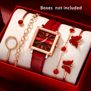 Venta caliente 5PCs Reloj elegante Mujeres <span class=keywords><strong>Roma</strong></span> Dial cuadrado Señoras Reloj de pulsera de cuero Pulseras de mariposa Conjuntos de joyas Regalo para niñas - Product Image 6