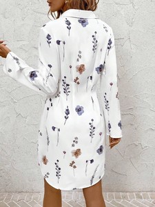 Abito chemisier da donna vintage estivo 2026 con stampa floreale, vestibilità slim, linea ad A e <span class=keywords><strong>maniche</strong></span> a campana a manica lunga - Product Image 3