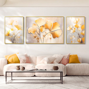 Ginkgo ภาพศิลปะระดับไฮเอนด์ติดผนังพื้นหลังโซฟาแบบเรียบง่ายภาพวาดตกแต่งห้องนั่งเล่นรูปใบไม้ - Product Image 6