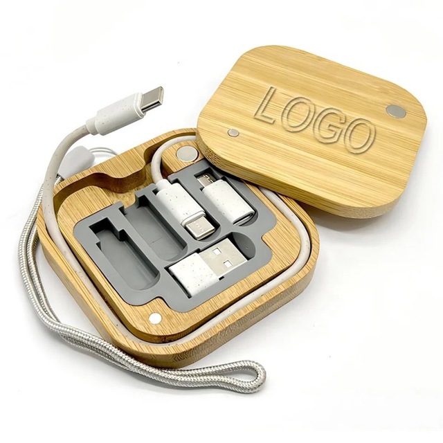 Wholesale Custom Logo 3 in 1 Multi Charging Cable Eco Wheat Straw Multi Charging Cable Set