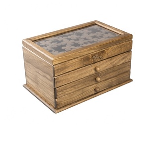 Solid Wood Organizer for Jewelries Necklaces Rings Vintage Style Storage Jewelry Box