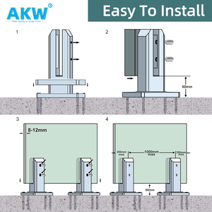 Không khung kính hồ bơi hàng rào kính lan can lan can bài 2205 có thể điều chỉnh 12-16mm thép không gỉ màu đen kính cầu thang Spigot - Product Image 4