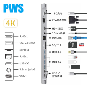 13 Trong 1 Đa Chức Năng <span class=keywords><strong>USB</strong></span> <span class=keywords><strong>Adapter</strong></span> 4 Cổng <span class=keywords><strong>USB</strong></span> 2.0 3.0 TF SD Loại C Hub Pd Nhanh Chóng Sạc Docking Station Cho MacBook Máy Tính Xách Tay - Product Image 3