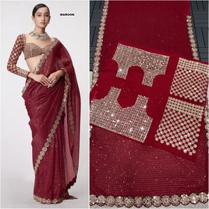Saree brodé fantaisie dernière nouvelle collection de vêtements de soirée de créateurs fantaisie exclusive dernière qualité Saree de qualité supérieure - Product Image 4