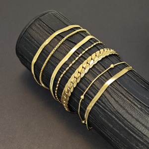 <span class=keywords><strong>Ilona</strong></span> Precio al por Mayor Nuevo Brazalete de Moda para Mujer Chapado en Oro de 18k, Brazalete de Cadena Fina de Acero Inoxidable, Conjunto de Joyería - Product Image 3