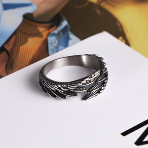 Feather <b>Ring</b> Stainless Steel <b>Open</b> Design Women's Pinky <b>Ring</b> SA1196 - Product Image 3