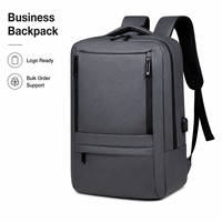Sac à dos pour ordinateur portable avec logo personnalisé, 15,6 pouces, résistant à l'eau, sac de voyage d'affaires avec port USB, sac à dos pour ordinateur portable pour hommes