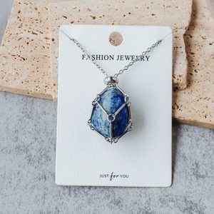 Collier en bambou tressé avec pendentif en <span class=keywords><strong>pierre</strong></span> naturelle roulée et cristal, idéal pour un cadeau - Product Image 1