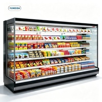 Lemari Pendingin Display Premium dengan Tirai Udara, Bagian Depan Terbuka, Rak Bertingkat, Dilengkapi Lampu LED untuk Produk Segar Supermarket