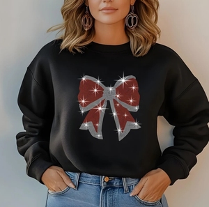 Nuovo arrivo disegno di natale papillon pronto per la spedizione strass su misura t-Shirt fornitori della fabbrica all'ingrosso delle donne t-Shirt - Product Image 2