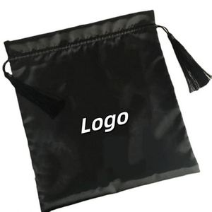 Custom Logo Satin Drawstring <b>Bags</b> with Black Rope Handle for Hair Extensions and Wigs Bundles Stylish Shopping Packaging - Product Image 1