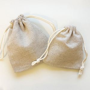 Pochette en coton chanvre en gros avec cordon, sac en coton naturel et lin 13x18cm pour souvenirs de mariage et sacs cadeaux de fête - Product Image 5