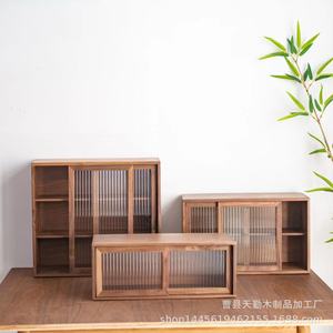 Black walnut wood <b>sideboard</b>, solid wood <b>storage</b> cabinet, multi-functional wooden kitchen cabinet, new Chinese style tabletop - Product Image 1