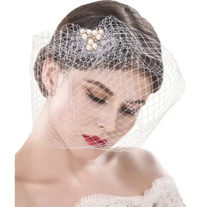 Mode Bruiloft Haar Fascinators Hoed Voor Vrouw Hoofddeksels Bruids Haaraccessoires Clips Haarstukken Voor Feest Vogelkooi Sluier
