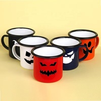 Mug à café émaillé 12 oz sur le thème d'Halloween avec couvercle, écologique, isolation thermique, pour le camping, grande capacité, maintien au chaud 6 heures