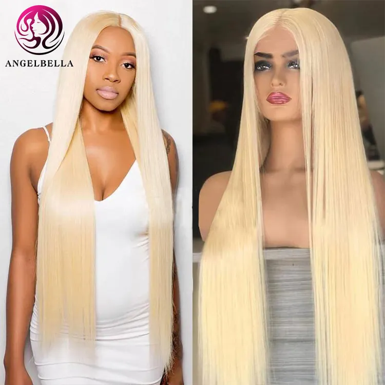 AngelBella Human Hair Blend Lace Front Wigs Honey Blond Wig 613 Glueless Full Lace Wig