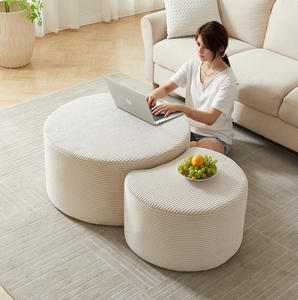 Nesting Coffee Table <b>Set</b> 2 Upholstered Wood Top Modern Coffee Tables Living Room Side Table End Table Ottoman MDF Eco-Friendly - Product Image 6