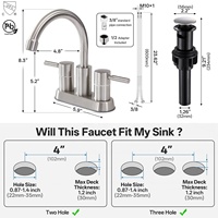 Robinet de lavabo de salle de bain en acier inoxydable, mitigeur chaud/froid 1,2 GPM, sans plomb, fourniture pour projets OEM/ODM d'usine