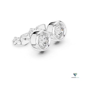 2.50 TCW White <b>Gold</b> Round Lab Grown Diamond Bezel Jewelry Set in 18K <b>Solid</b> <b>Gold</b> - <b>Pendant</b> and Earrings - Product Image 4