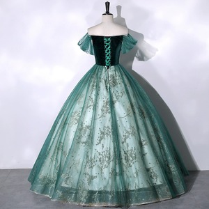 Dark Green Velvet Evening Gown Women Off Shoulder Tulle Ball Gown Stage Performance Dress Wedding Formal Wear - Product Image 4