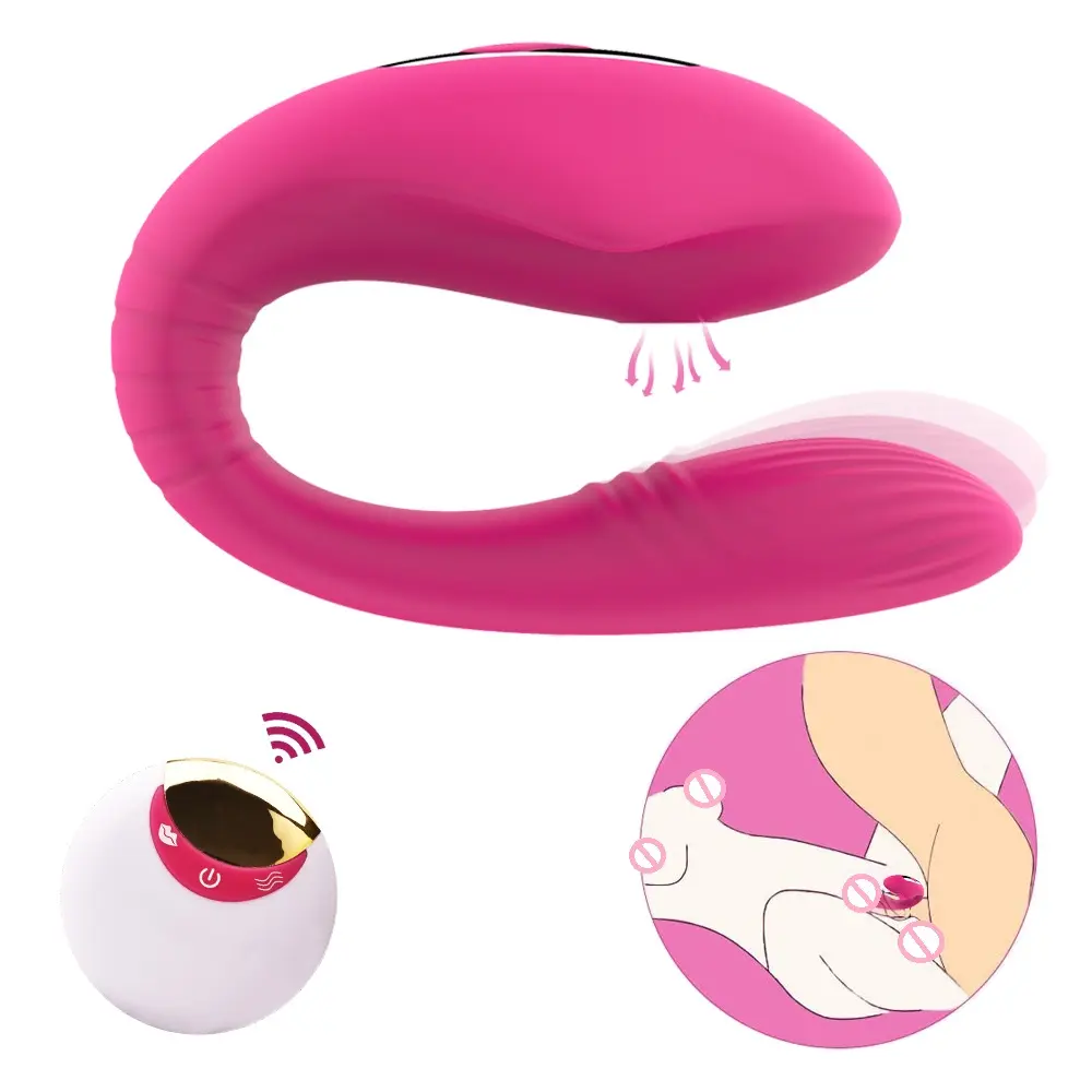 Mainan Seks Penggetar Pasangan Penghisap Klitoris, Vibrator Telur Dildo Seks Bentuk U Kendali Jarak Jauh Nirkabel Portabel