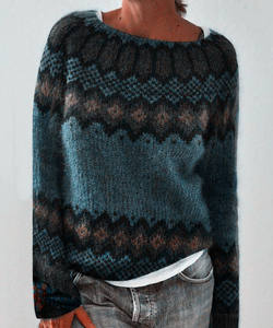 女性用冬ジャカードニットセータースポット新しい暖かい厚いジャンパープルオーバートップフロントロゴプラスサイズニットスウェットシャツ - Product Image 6