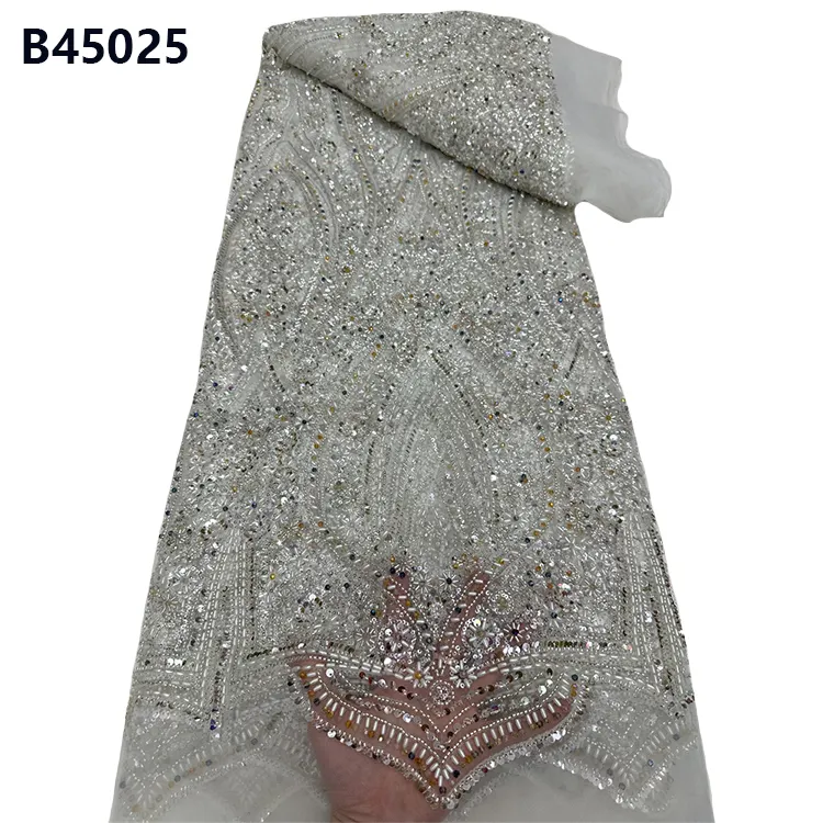 Robes de mariée nigérianes de haute qualité perles dentelle tissu maille luxe broderie dentelle tissu