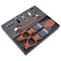 Dernières affaires hommes bretelles luxe multi-fonction costume 8 sortes de Clips bretelles bricolage cuir jarretelle pour hommes cadeau