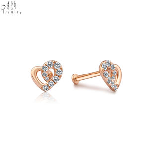 Produits de gros de haute qualité, design tendance, bijoux romantiques en forme de cœur, boucles d'oreilles à piercing unique en or massif 14 carats avec diamant naturel - Product Image 5