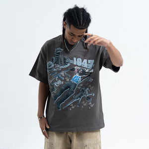 เสื้อยืดผู้ชายทรงโอเวอร์ไซส์ ไหล่ตก ผ้าคอตตอน 100% หนัก 240 แกรม ระบายอากาศได้ดี พิมพ์ลายโลโก้แบบดิจิทัลคุณภาพสูง สไตล์วินเทจฟอกสี - Product Image 3