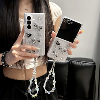 Coque de téléphone Y2K tendance et scintillante avec strass noirs et nœud en forme de cœur pour Samsung Galaxy Z Fold 7, avec sangle à perles de cristal pour Z Flip 7-3