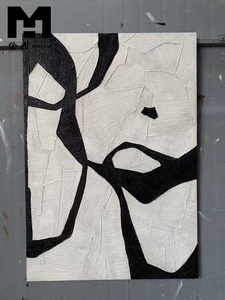 Décoration murale moderne en noir et blanc abstrait, <span class=keywords><strong>tissu</strong></span> texturé 3D, tricoté, peint à la main, <span class=keywords><strong>peinture</strong></span> murale décorative pour salon - Product Image 5