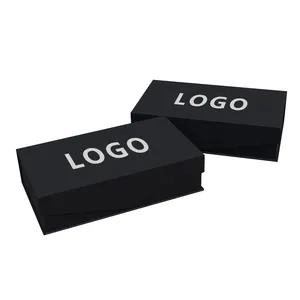 Luxury Rigid Folding Black Packaging Magnet Closure Lid Cardboard Collapsible Foldable Magnetic Gift Box With Logo