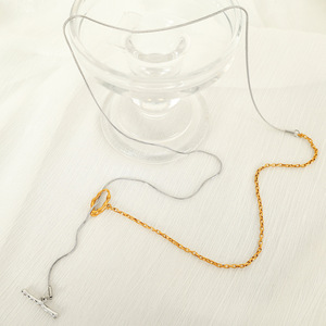 Irregular Ot Buckle Necklace <b>Titanium</b> Steel Snake Chain Patchwork Chain For Women Daily Wear Minimalist Geometric Design - Product Image 2