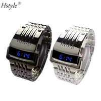 Hstyle jam tangan Digital pria, jam tangan elektronik Digital rantai Lava untuk pria, Diode pemancar cahaya Samurai besi modis terbaik