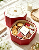 Boîte alimentaire rigide octogonale personnalisée pour commande en gros, avec motif floral bronzé gaufré à l'or, doublure satinée, pour fruits secs, biscuits, cadeau festif