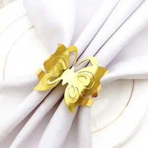 Guardanapo anel de metal em forma de borboleta, fivela de guardanapo dourada para festa, venda imperdível