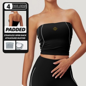 Custom Logo Strapless Top Girls Stripe Bandeau Neck Breathable Stretchy Active Wear Slim Fit Workout Yoga <strong>Boob</strong> <strong>Tube</strong> - Product Image 1