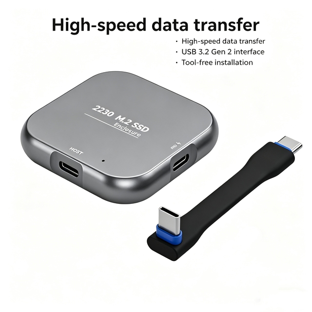Compact Square M.2 2230 NVMe SSD Enclosure External Hard Drive -1TB High Speed USB-C