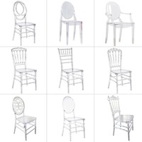 Vente en gros chaise Chiavari claire transparente blanche en plastique acrylique résine empilable chaise de mariage Napoléon